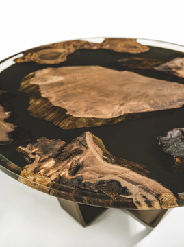 KOHI KAURI - Low round coffee table with wood and resin top by Riva 1920 - view 3